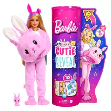 Barbie Cutie Reveal Doll with Bunny Plush Costume & 10 Surprises Including Mini Pet & Color Change, Gift for Kids 3 Years & Older