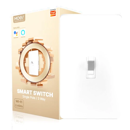 MOES New Generation Smart Toggle Switch, Single Pole & 3 Way Light Switch 2.4G WiFi, ON/Off Style, Neutral Wire Required, Smart Life APP Remote Control, Work with Alexa/Google Assistant