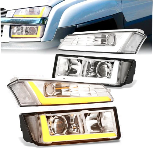 AJP Distributors Sequential LED DRL Projector Headlights Assembly + Bumper Clear Signal Lamps LH RH Compatible/Replacement For Avalanche 1500 2500 Body Cladding 2002 2003 2004 2005 2006 02 03 04 05 06