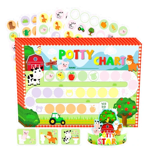 WERNNSAI Potty Training Chart - Farm Toilet Training Reward Chart with 270 Potty Training Stickers Crown Pink Sticker for Boys Toddler Kids for Ideal Gift Birthday