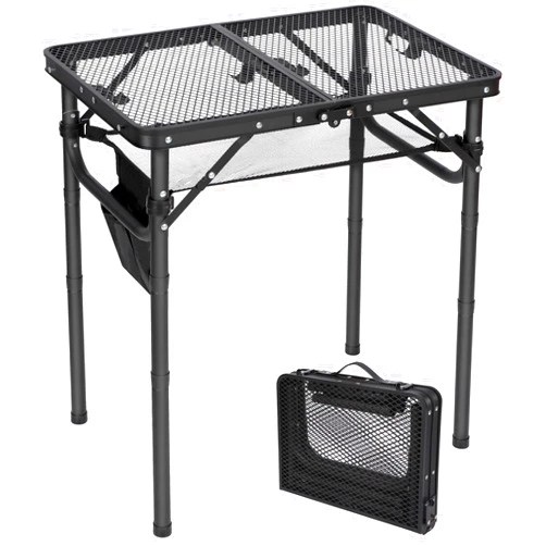 REDCAMP Small Folding Grill Table for Outside, 3 Heights Adjustable Lightweight Portable Metal Aluminum Outdoor Grill Table for Camping Picnic Cooking BBQ, Black 24x16 inches
