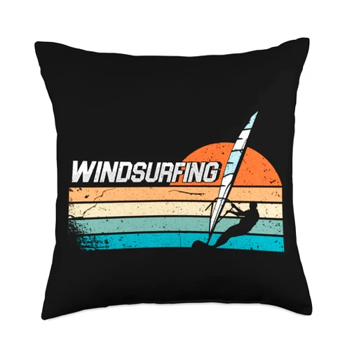 Sailboarding Windsurf Sailing Surfing Gift Retro Water Sports Windsurfer Ocean Wave Surfer Throw Pillow, 18x18, Multicolor