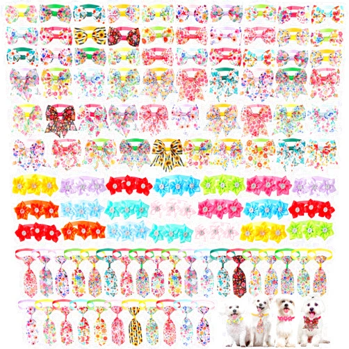 Reginary 100 Pcs Dog Bow Ties Collars Bulk Dog Flower Collar Adjustable Dog Bowties Floral Dog Grooming Bow Ties for Small Medium Dogs Puppy Cat Pet Supplies Grooming Accessories