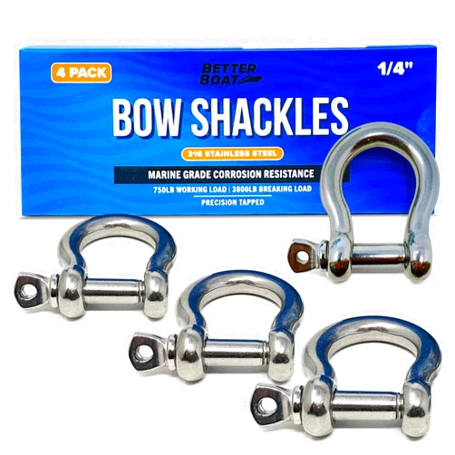 Better Boat Premium Stainless Steel D-Ring Shackles, Marine Grade, 4-Pack, 1/2