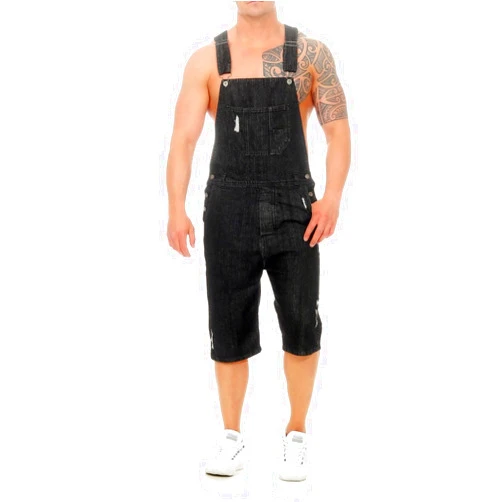 BIANGOD.US.STORE Men's Adjustable Straps Denim Bib Overalls, Summer Casual Ripped Hole Denim Shorts Bib