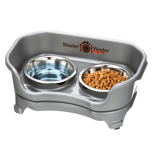 Neater Feeder Express Mess Proof Cat Bowls Elevated, No Spill Feeding Station, Stainless Steel Dishes for Food and Water, Raised Bowls for Indoor Cats, No Fatigue Whisker Friendly Dish, Grey