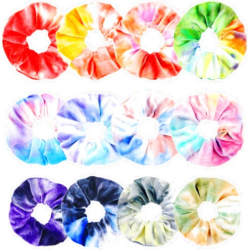 IVARYSS Scrunchies for Girls, 12 Pcs Tie Dye Velvet Scrunchies for Hair, Soft Rainbow Ponytail Holder, Cute Candy Colors Elastic Hair Bands for Teens and Women