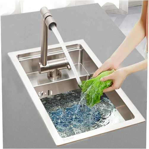 JINHZIXIU Work Station Kitchen Sink Drop-In Bar Sink Kitchen Sink with Foldable Faucet Top Mount Single Bowl 304 Stainless Steel Sink with Cover for Kitchen, Bar 16.9×9.8×8.7in