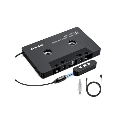 Arsvita Car Audio Cassette to Aux Adapter, 5.1 Bluetooth Receiver Kit for Cassette to Aux Adapter, Bluetooth Receiver Compatible with 3.5 MM Auxillary Cable Tape Adapter, Black, Type BCAK04