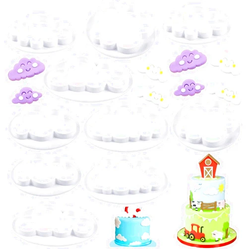 ELINKA Cloud Cookie Cutters,Cloud Fondant Cutter Fluffy Cloud Plastic Cookie Cutter Cake Mold Sugar Craft Mold Cake Decorating Tools(10 Pcs)
