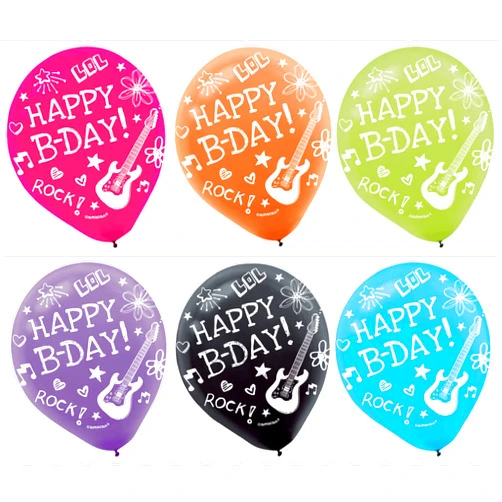Amscan Vibrant Neon Printed Latex Birthday Party Balloons Decoration, 6 Pieces, Made from Latex, Neon Doodle Party, 12