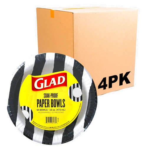Glad Everyday Round Disposable Paper Bowls with Referee Football Design | Cut-Resistant, Microwavable Paper Bowls for All Foods & Daily Use | 16oz, 64 Count - 4 Pack
