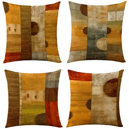 WOMHOPE Throw Pillow Covers Vintage Fall Winter Abstract Pillow Cases Cushion Cases Square Burlap Toss 18 x 18 Inch,Set of 4 for Living Room,Couch and Bed (Spots Blocks)
