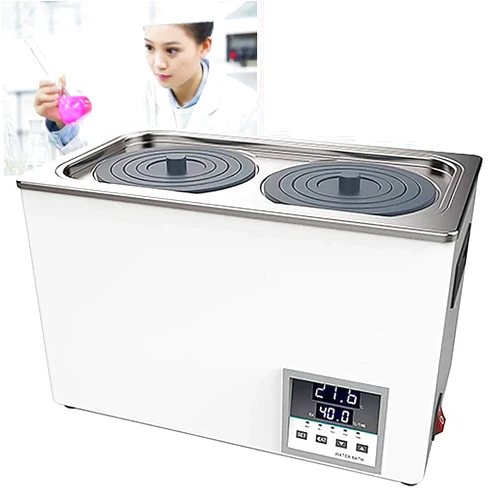 MINRUN Double Holes Lab Digital Thermostatic Water Bath, RT 5-99.9°C, Stainless Steel Inner Tank Electric Heating Thermostatic Porous Water Bath, 0-999 Mins Timer
