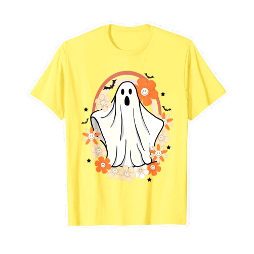Spooky Season 60s 70s Vintage Halloween Gifts Groovy Floral Ghost Spooky Vibes Halloween Cute Boo Retro T-Shirt