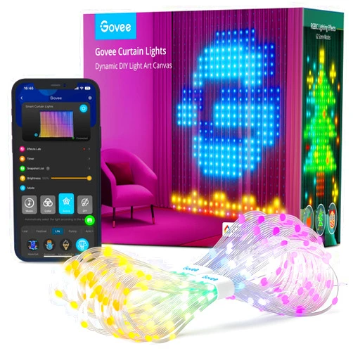 Govee Curtain Lights, Smart LED Curtain Lights, Color Changing Wall Lights, Dynamic DIY Curtain String Lights for Bedroom Living Room Backdrop Decor, Outdoor IP65 Waterproof, 5 x 6.6ft, 520 RGBIC LEDs