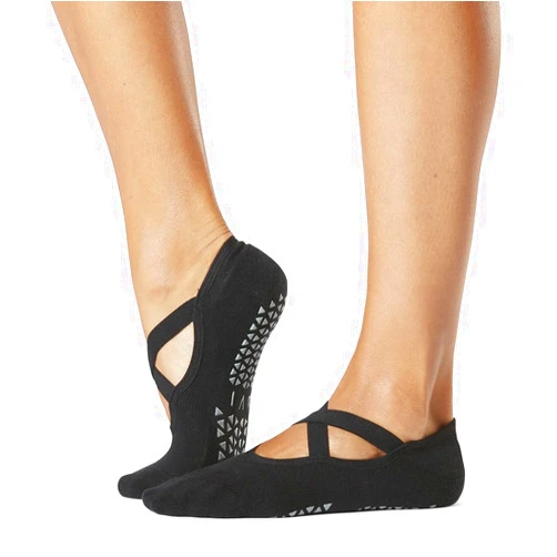 TAVI NOIR Chloe Fashion Criss-Cross Grip Socks for Barre, Pilates and Yoga, Ebony, Medium