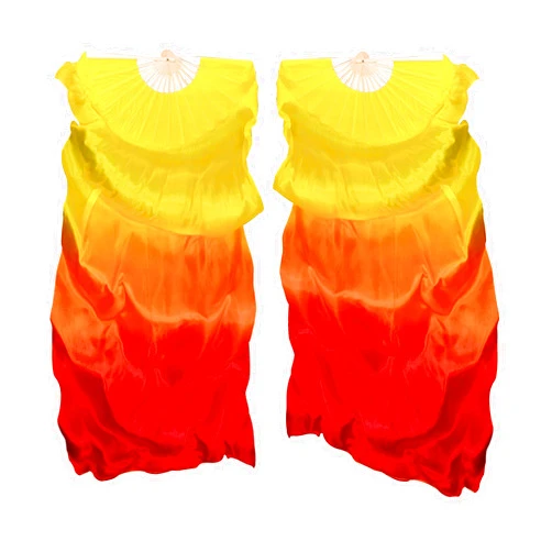 Aumulen Women 1 Pair Hand Made Silk Belly Dance Fan Veils Long Bamboo Fan for Dancing