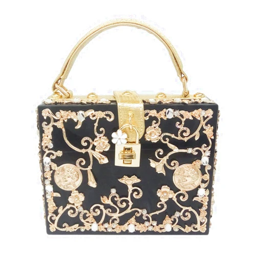 MbeLLO Women's Sophisticated Handbags Women Fashion Flower Shoulder Bags Acrylic Box Clutch Tottes Purses And Handbags Crossbody Bag (Color : PInk) (Color : Black)