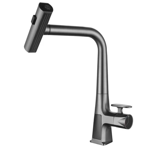 ASCDAP LED Kitchen Faucet with Temperature Digital Display,Brass Kitchen Sink Faucets with Pull Down Sprayer and 3 Modes,Single Handle Kitchen Sink Taps