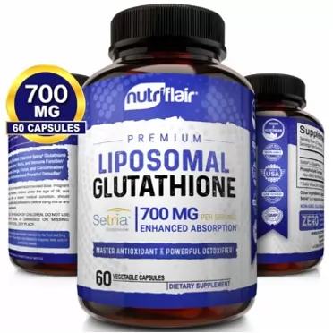 NutriFlair Liposomal Glutathione Setria® 700mg - Pure Reduced, Stable, Active Form L Glutathione reductase (GSH), Enhanced Absorption - Non GMO Antioxidant, Detox, Cardiovascular, Brain, Immune Health