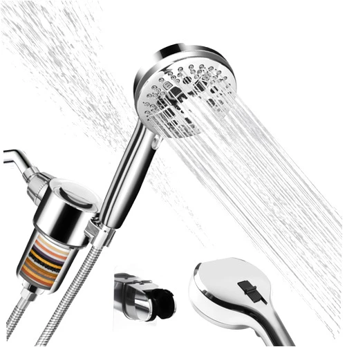 GINOOJY Filtered Shower Head with Handheld, High Pressure 9 Spray Mode Showerhead with Filters, 20 Stage Shower Filter Head for Hard Water, Showerhead with Anti-clog Nozzles, Power Wash to Clean Tub, Tile&Dog