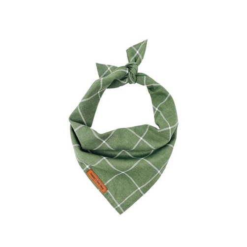 Sammy's Sew Shop Sammy’s Sew Shop Sage Windowpane Dog Bandana – Sage and White Windowpane Pattern, Tie Back, Premium Light Drape Fabric, Unique Design, Handmade in The USA, Multiple Size (Medium)