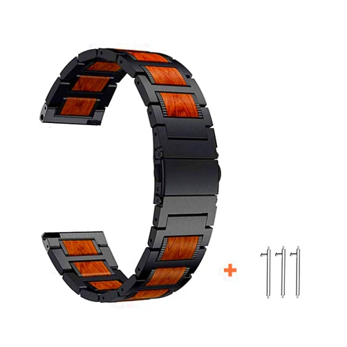 YEEJOK 22mm Watch Bands for Fossil Gen 6 44/Gen 5 LTE/Gen 5E 44mm/Gen 5 Men's Carlyle/Garrett/Women's Julianna/Gen 4 Explorist HR, Natural Red Sandalwood & Metal Smart Watch Strap Replacement-Black