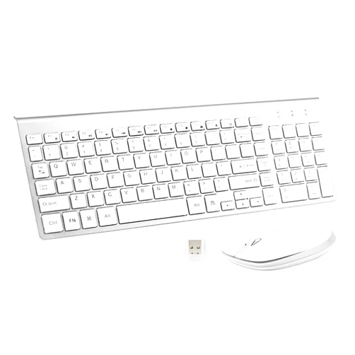 FENIFOX Wireless Keyboard and Mouse, USB Slim Compact Keyboard with number pad, Ergonomics Quiet Keyboard Mouse for Laptop Computer PC Mac Windows, White Silver