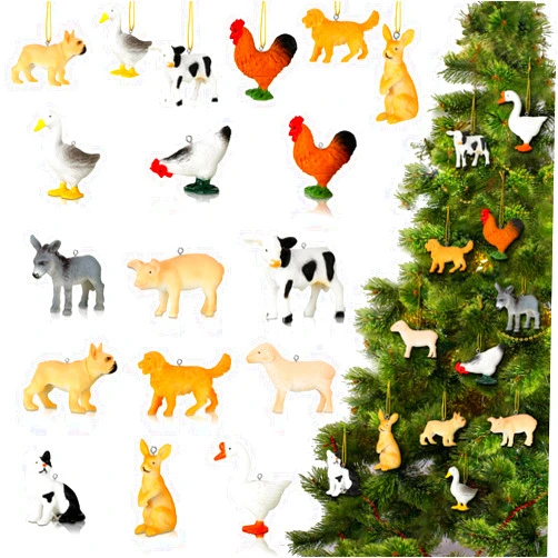 Huwena 24 Pcs Christmas Farm Animal Ornament Plastic Silicone Animal Hanging Decorations Rustic Holiday Farm Animal Decor Chicken Duck Pig Sheep Cow Christmas Decorations Craft Kit