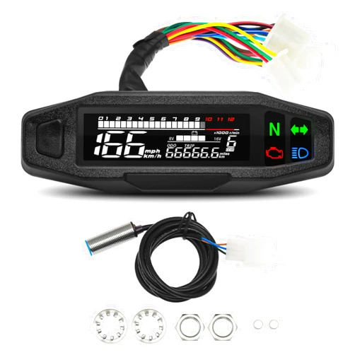 MAIMEIMI Motorcycle Speedometer MAIMEIMI 9-16V Universal Motorcycle Gauge Cluster with Digital Motorcycle Speedometer, Small Engine Tachometer, Odometer, 6 Gear 12000 RPM MPH Mini LCD VA Screen