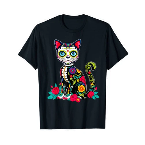 Day Of Dead Halloween Mexican Pat Sugar Skull Cat Dia De Muertos Day Of Dead Halloween Mexican T-Shirt