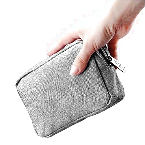 E-Tree Small Makeup Bag, Cosmetic Toiletry Skin Care Make up Little Items Pouch for Purse, Zipper Mini Tech Charger Cable Electronic Organizer Case, Travel Accessories for Women Men Teen, Grey