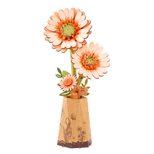 rowood 3D Puzzles for Adults,DIY Wooden Flower Building Craft Kits for Women,Christmas/Birthday Gift- Orange Gerbera Daisy