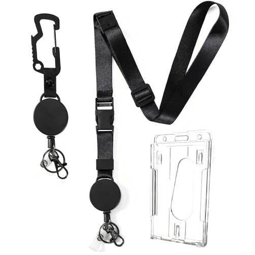 DELSWIN Heavy Duty Retractable Lanyard - Breakaway Lanyards for ID Badges Keys, Retractable Keychain with Upgraded Carabiner, Key Ring, and 2-Card Thumb-Slot Badge Holder, 8 oz Retraction