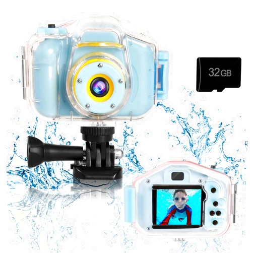 Agoigo Kids Waterproof Camera Toys for 3-12 Year Old Boys Girls Christmas Birthday Gifts Underwater Sports HD Children Digital Action Camera 2 Inch Screen with 32GB Card (Blue)