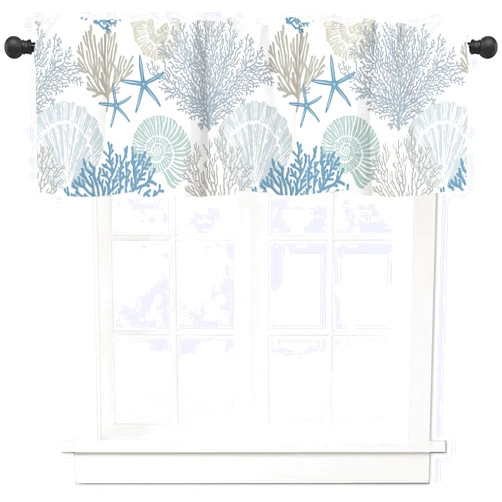 Nextchange Valances Curtain Nautical Coastal Ocean Coral Kitchen Rod Pocket Short Panels Beach Blue Teal Window Treatment Topper Curtains for Living Room Bedroom Farmhouse 1 Panel 54x18 in