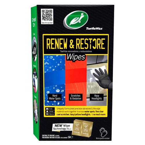 Turtle Wax 54349 Renew and Restore Wipes, Car Paint Scratch Removal, Works on Water Spots, Headlight Oxidation, Glass, Metal and More, Pack of 8 Wipes
