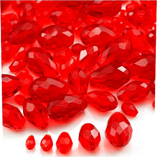 Xinhongo 340pcs Teardrop Crystal Glass Beads 3x5mm 4x6mm 6x8mm 8x12mm 10x15mm Vertical Hole Faceted Crystal Beads Spacer Beads for Necklace Bracelet Earrings DIY Jewelry Crafts(Red)