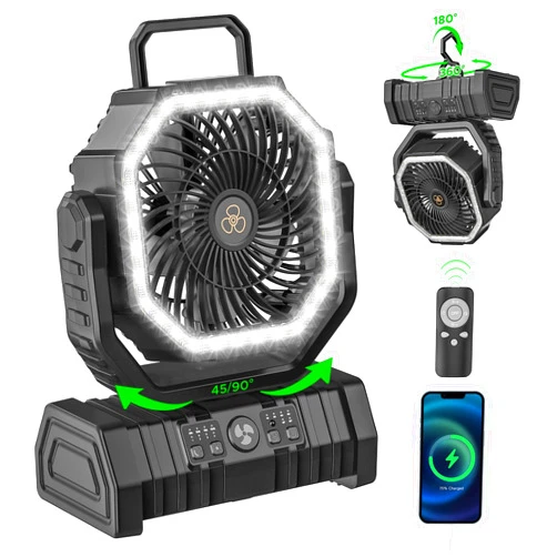 Neofeel Rechargeable Camping Fan with LED Lantern, 20000mAh Auto-Oscillating Battery Operated Desk Fan with Remote&Hook, 8” Portable Fan for Picnic Fishing RV Jobsite Workshop Power Outages Hurricane(Black)