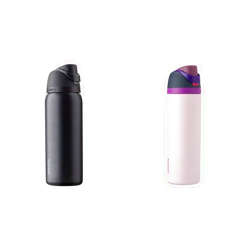 Owala FreeSip 32 Oz Very Dark and 24 Oz Dreamy Field Insulated Water Bottles with Straw and Push Button Lid
