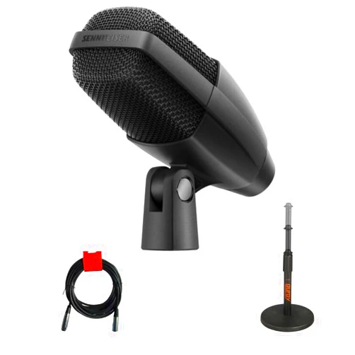Kellards Sennheiser MD 421 KOMPAKT Multipurpose Cardioid Dynamic Microphone Bundle with Auray TT-6220 Telescoping Tabletop Microphone Stand (Black), XLR- XLR Cable