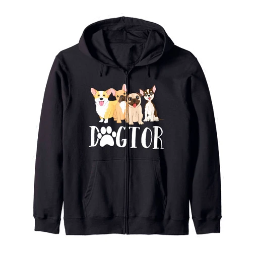 Dogs by 14th Floor Dogtor Funny Dog Doctor Vet Tech Veterinarian Women Girls Zip Hoodie