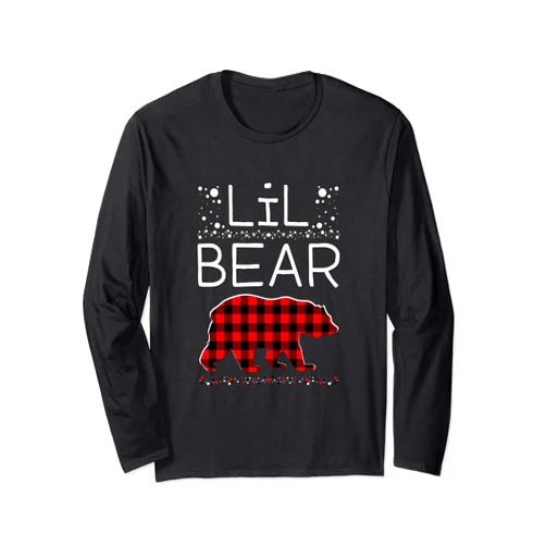 Matching Christmas Family Buffalo Gingham Shop Lil Bear Christmas Pajamas Matching Family Plaid Boys Girls Long Sleeve T-Shirt