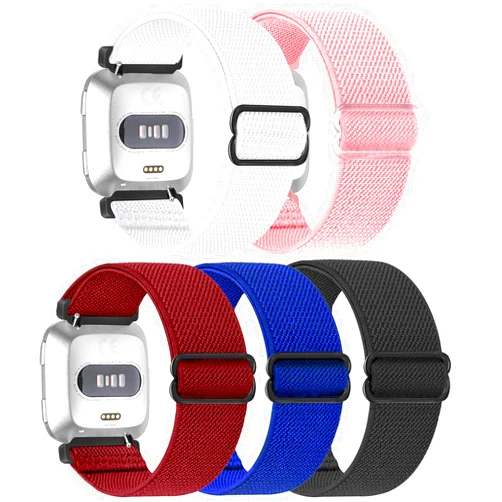 GLMDKAI 5 Pack Elastic Nylon Bands Compatible with Fitbit Versa/Versa 2 / Versa Lite/Versa SE for Women Men, Adjustable Breathable Fabric Sport Elastic Wristband for Fitbit Versa Smart Watch