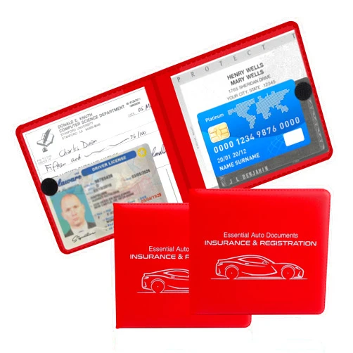 Stacool 2PCS Car Registration and Insurance Holder,PU Leather Car Document Holder for ID,Driver's License,Essential Car Card Holder Glove Box Organizer Car Accessories (Small Vehicle/Red)