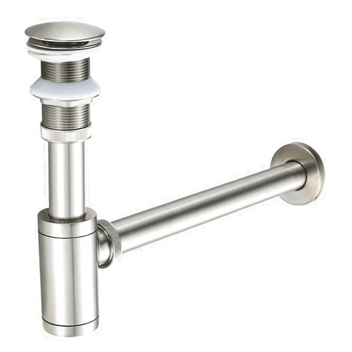TSIBOMU Solid Brass Bathroom Sink P-Trap Complete Set, Adjustable 1-1/4 Bottle Trap with Pop Up Drain Stopper without Overflow, Brushed Nickel