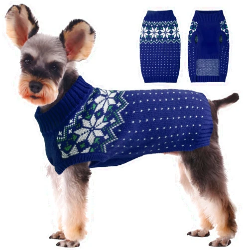 Kuoser Dog Cat Sweater, Holiday Christmas Snowflake Pet Warm Knitwear Dog Sweater Soft Puppy Clothing Dog Winter Coat, Dog Turtleneck Cold Weather Outfit Pullover for Small Medium Dogs Cats