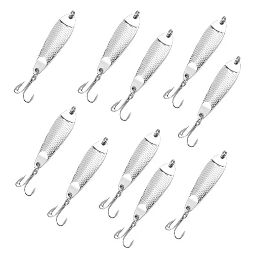 Fish WOW! 10pcs 1/2oz Casting Spoon Jig Lures Hammered Spoons with a Treble Hook - Silver Chrome