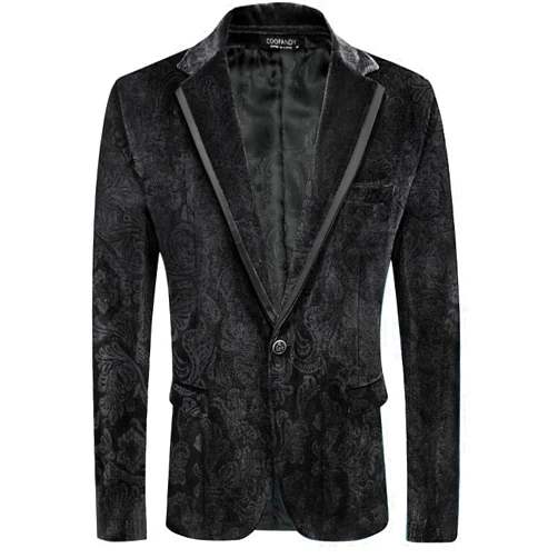 COOFANDY Men's Velvet Blazer Notched Lapel One Button Velour Tuxedo Jacket for Prom Wedding Party Dinner